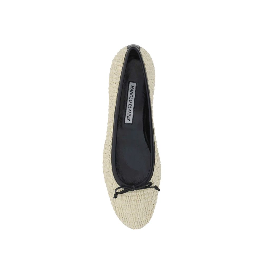 Manolo Blahnik Beige Raffia Ballet Flats