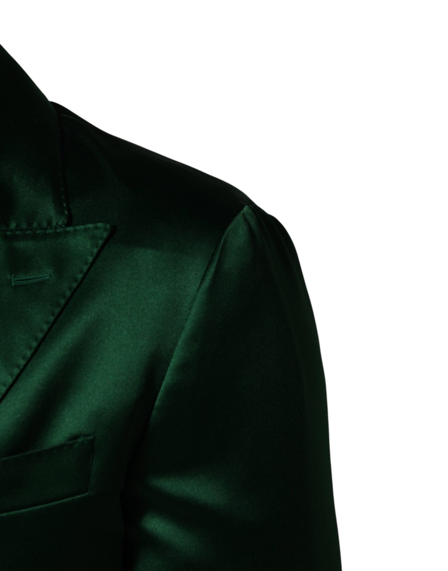 Dolce & Gabbana Green Satin Double Breasted Jacket Blazer