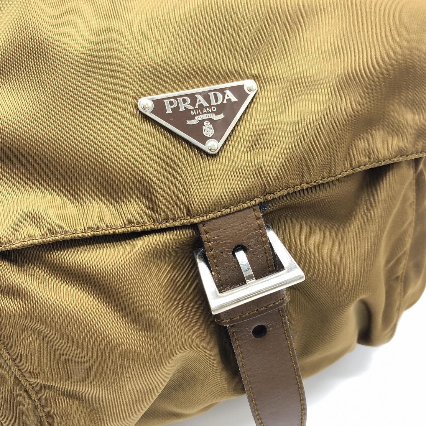 Prada Brown Nylon Shoulder Bag With Logo