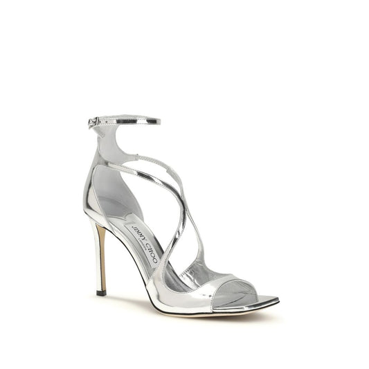 Jimmy Choo Silver Calf Leather Bos Taurus Stiletto Heel Sandals