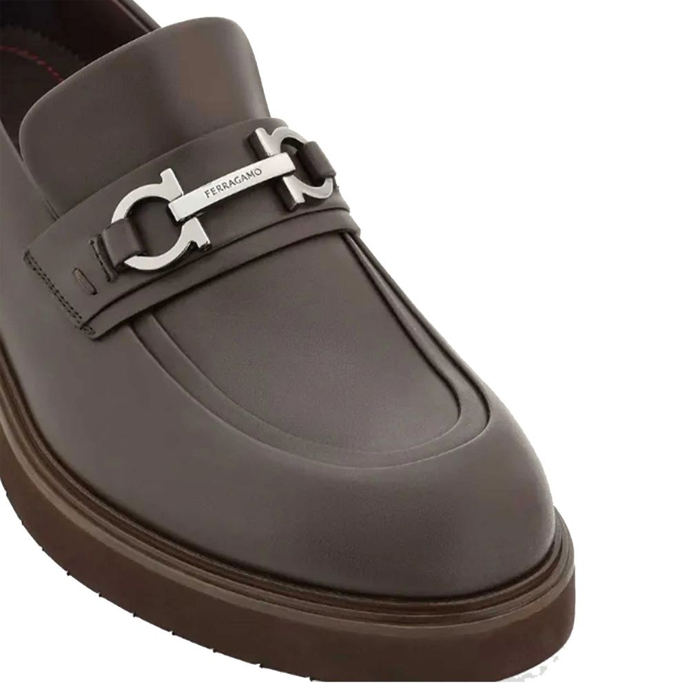 Salvatore Ferragamo Brown Calfskin Slip-On Loafers