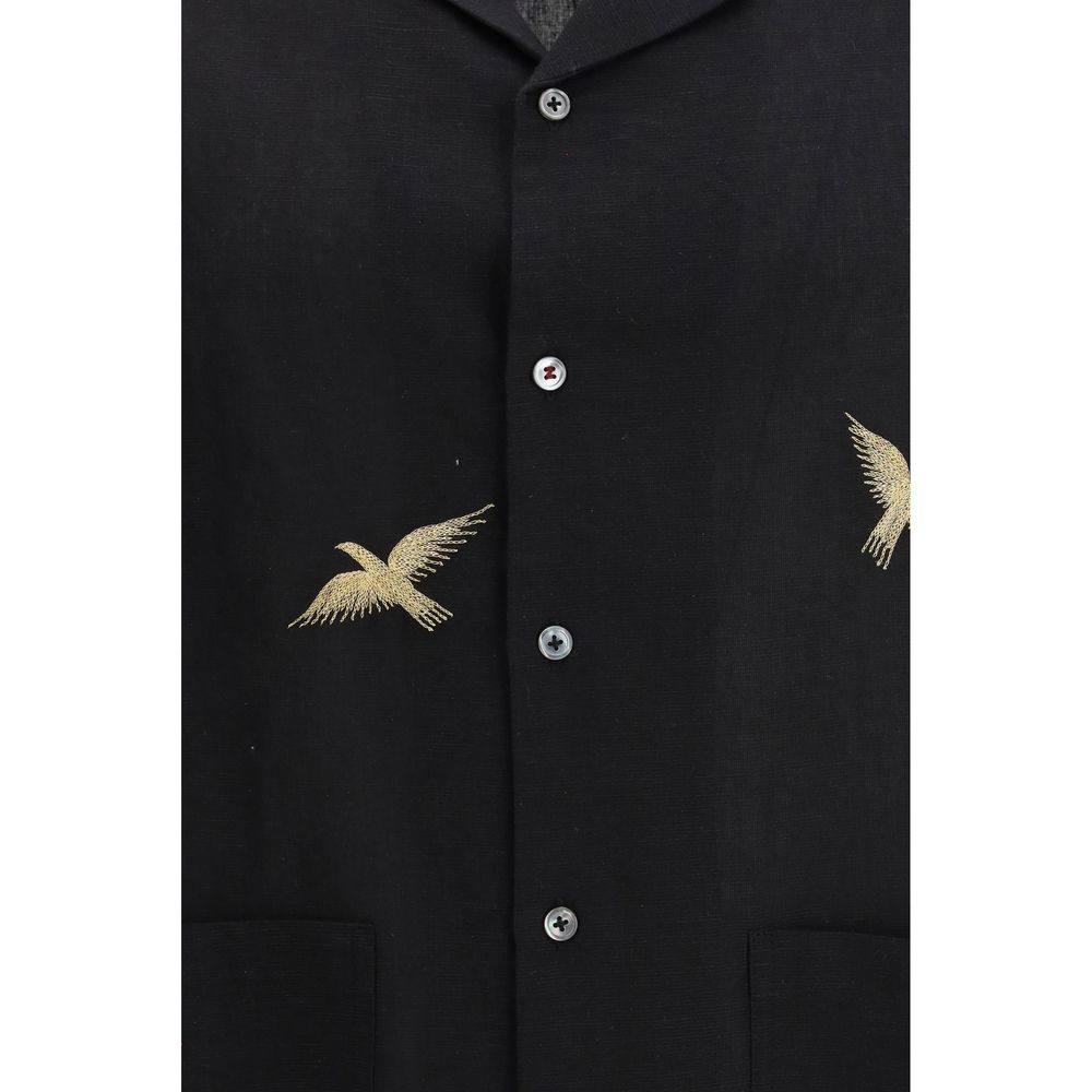 Baziszt Black Cotton Pattern Shirt