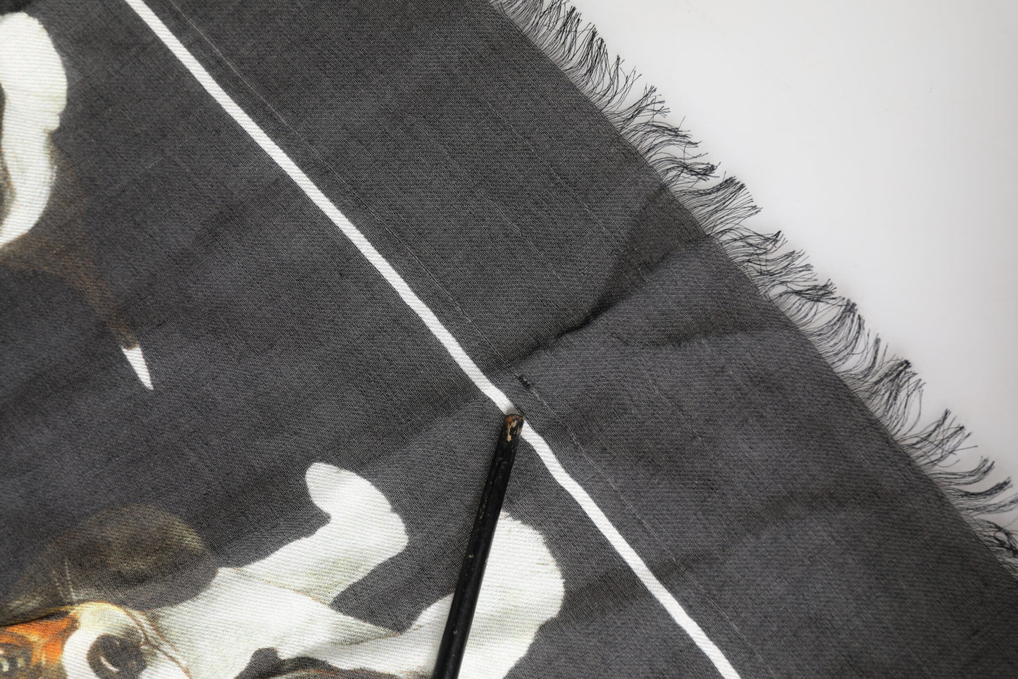 Dolce & Gabbana Black Modal Wool Dog Print Fringed 178cm x 64cm Scarf