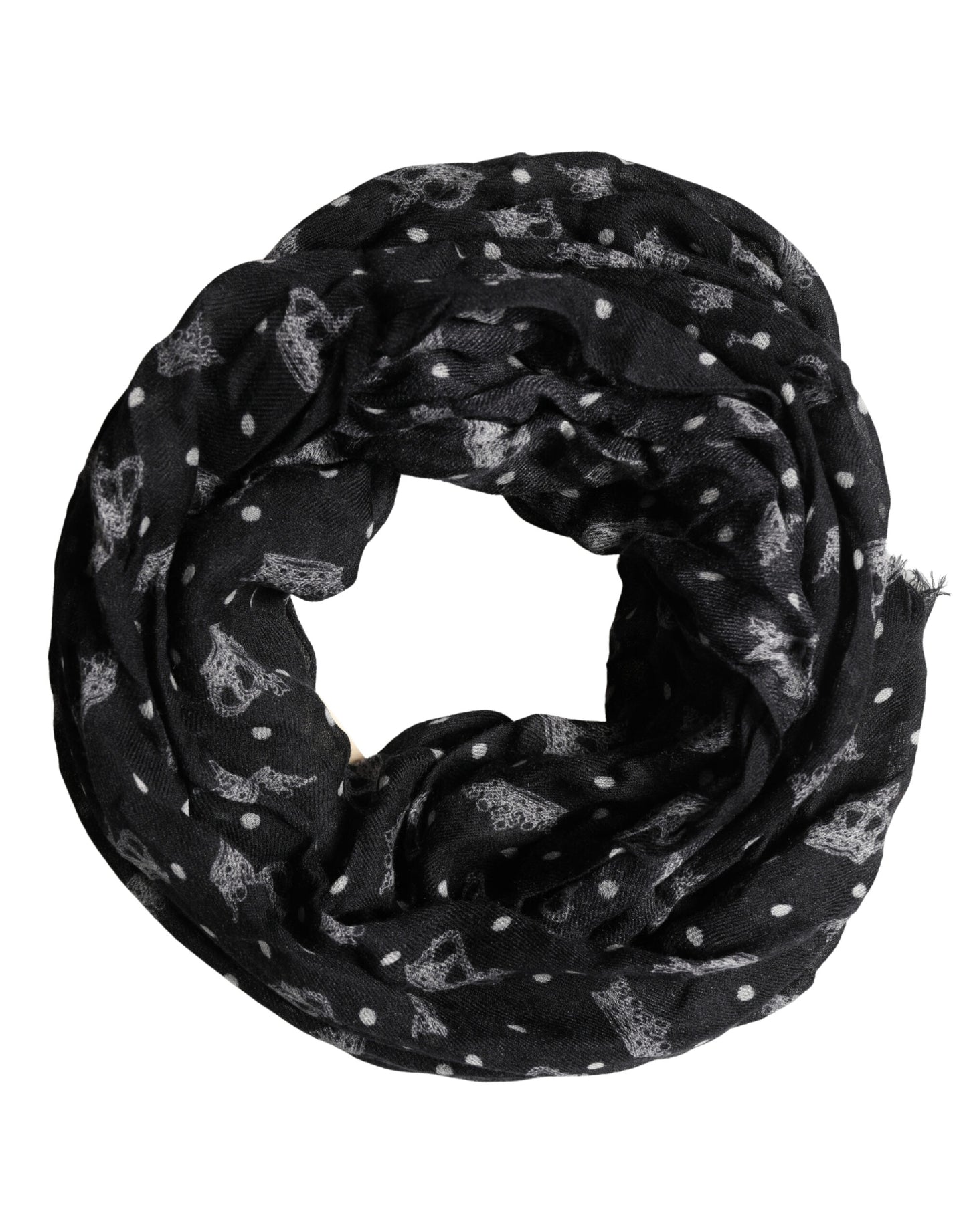 Dolce & Gabbana Black Wool Crown Print Fringe Neck Wrap 180cm x 65cm Scarf