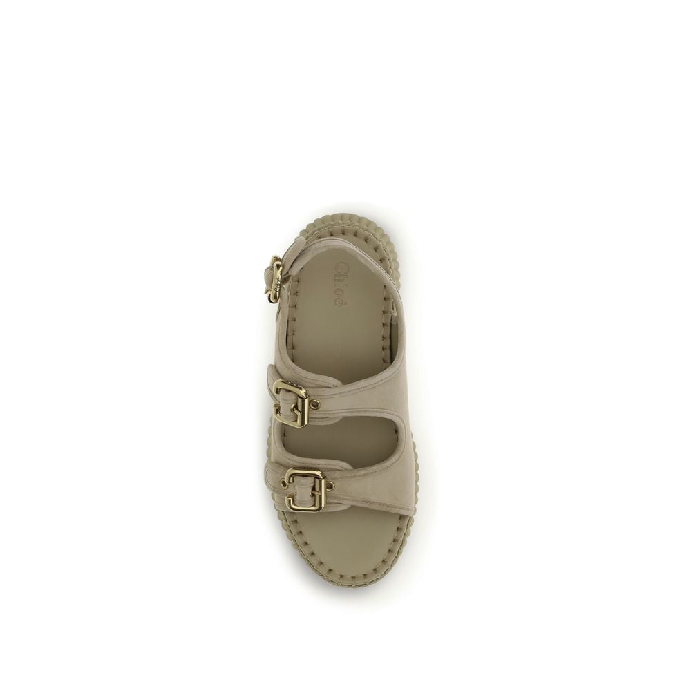 Chloé Beige Calf Leather Bos Taurus Platform Sandals