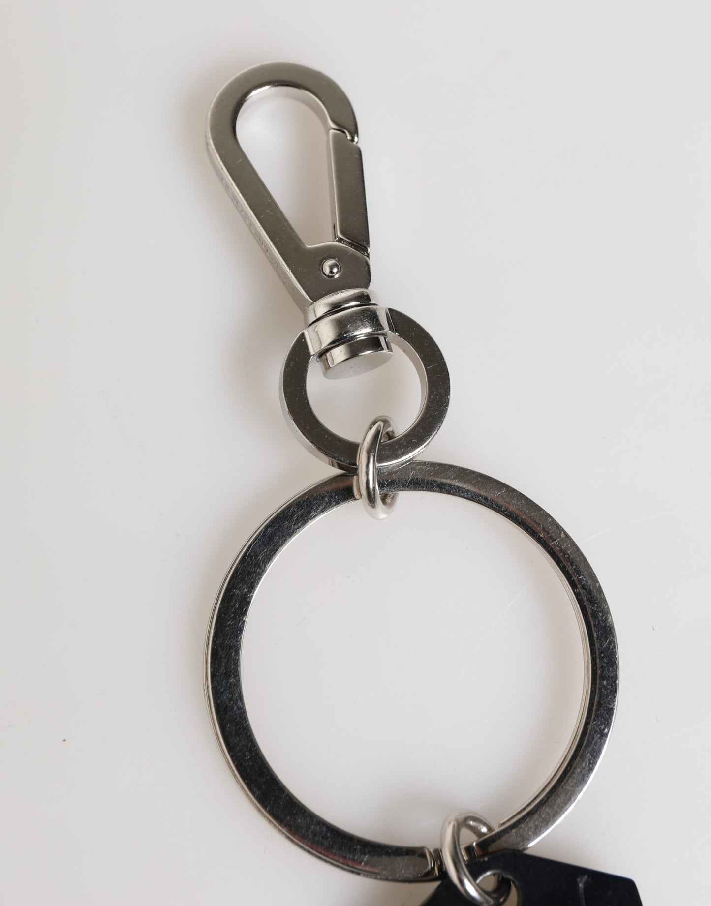Dolce & Gabbana Black Silver Brass LogoPlaque Metal Ring Keyring Keychain