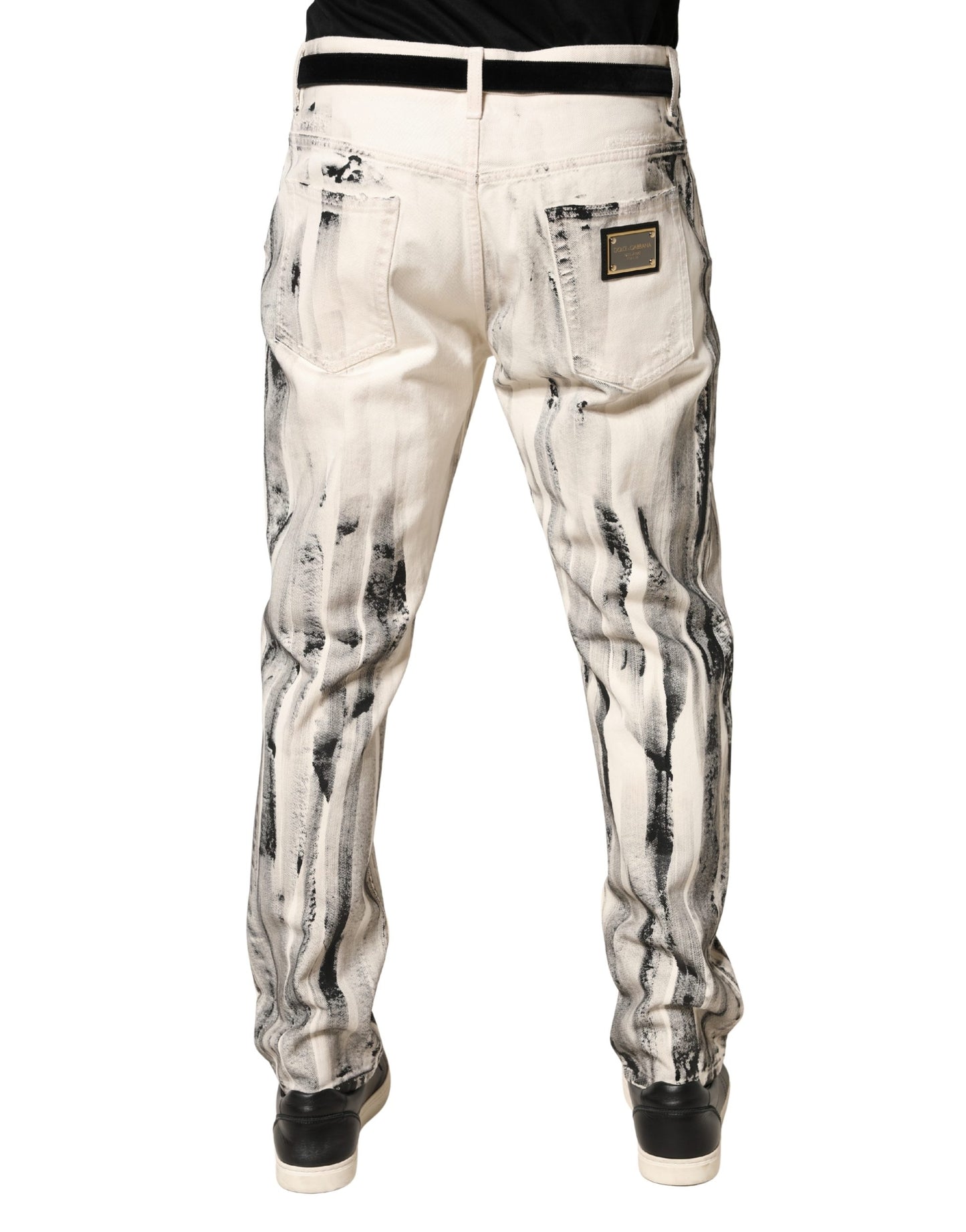 Dolce & Gabbana White Distressed Paint Print LooseDenim Jeans