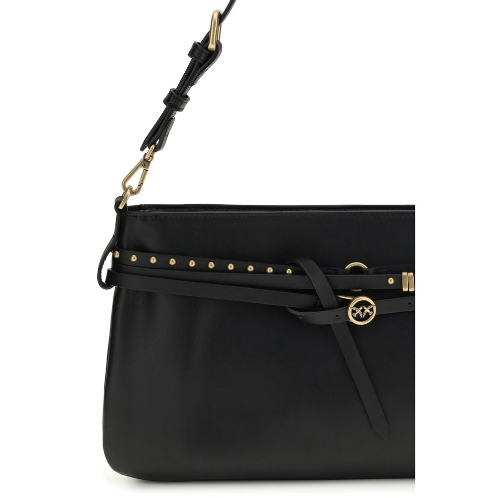 PINKO Black Calf Leather Bos Taurus Shoulder Bag