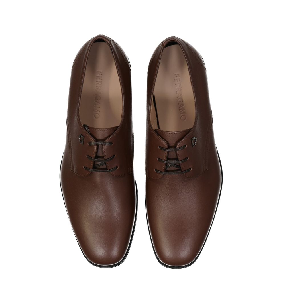 Salvatore Ferragamo Brown Leather Oxfords And Derbies