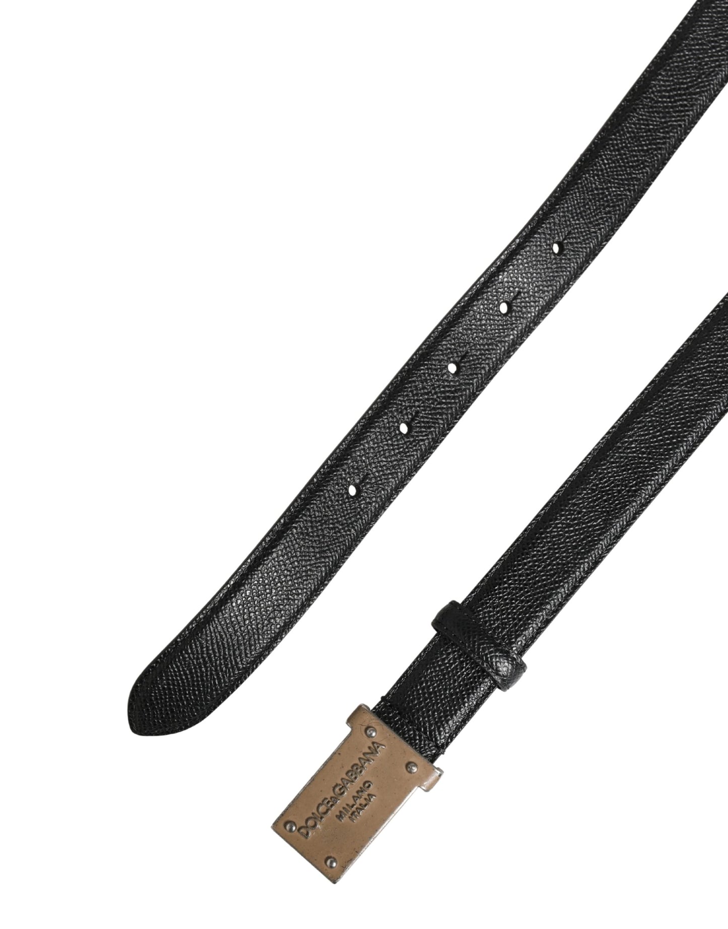 Dolce & Gabbana Men Black Calf Leather Logo Metal Buckle Belt