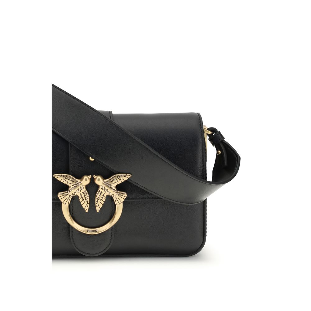 PINKO Black Calf Leather Bos Taurus Shoulder Bag
