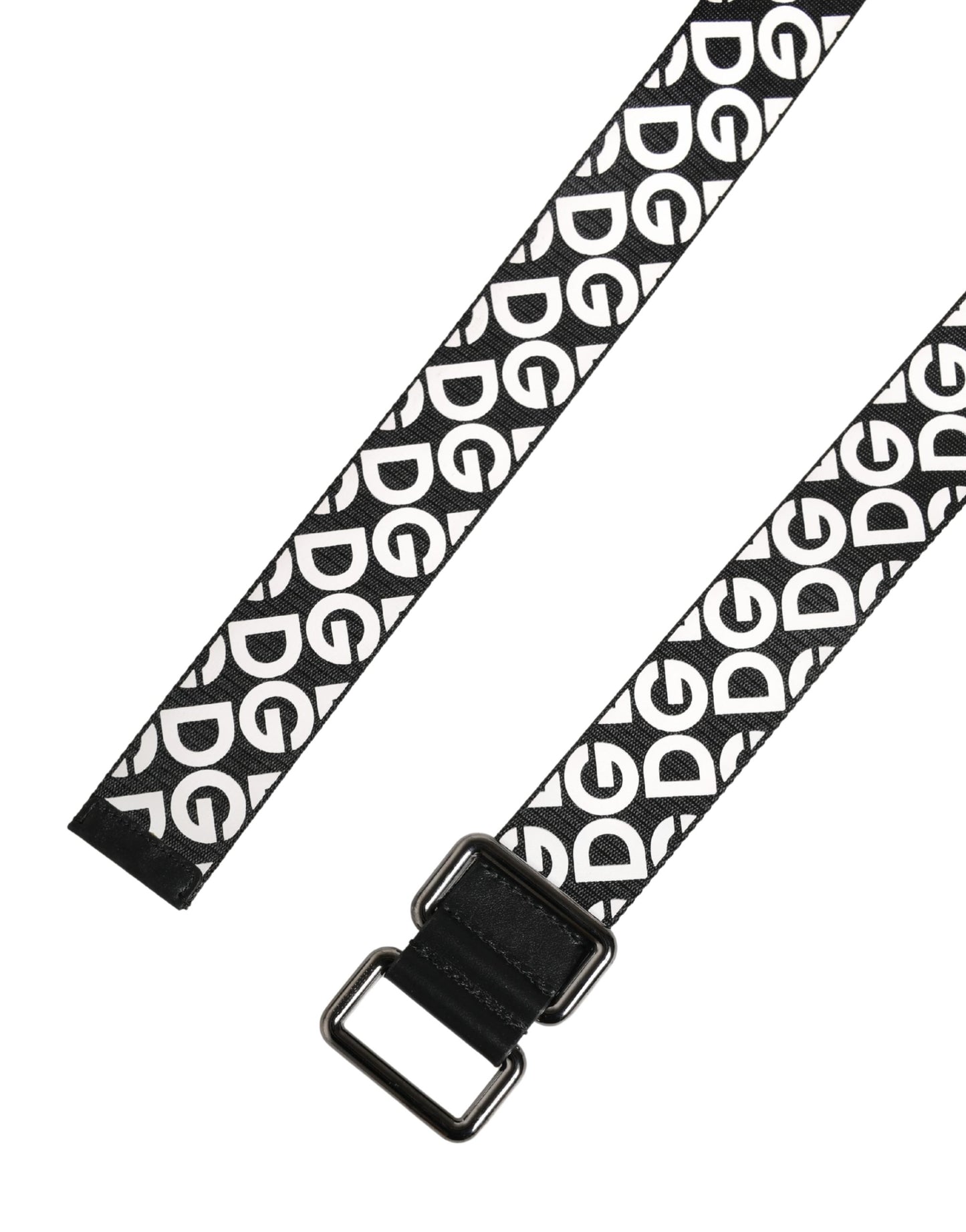Dolce & Gabbana White Black Logo Leather Metal Buckle Belt