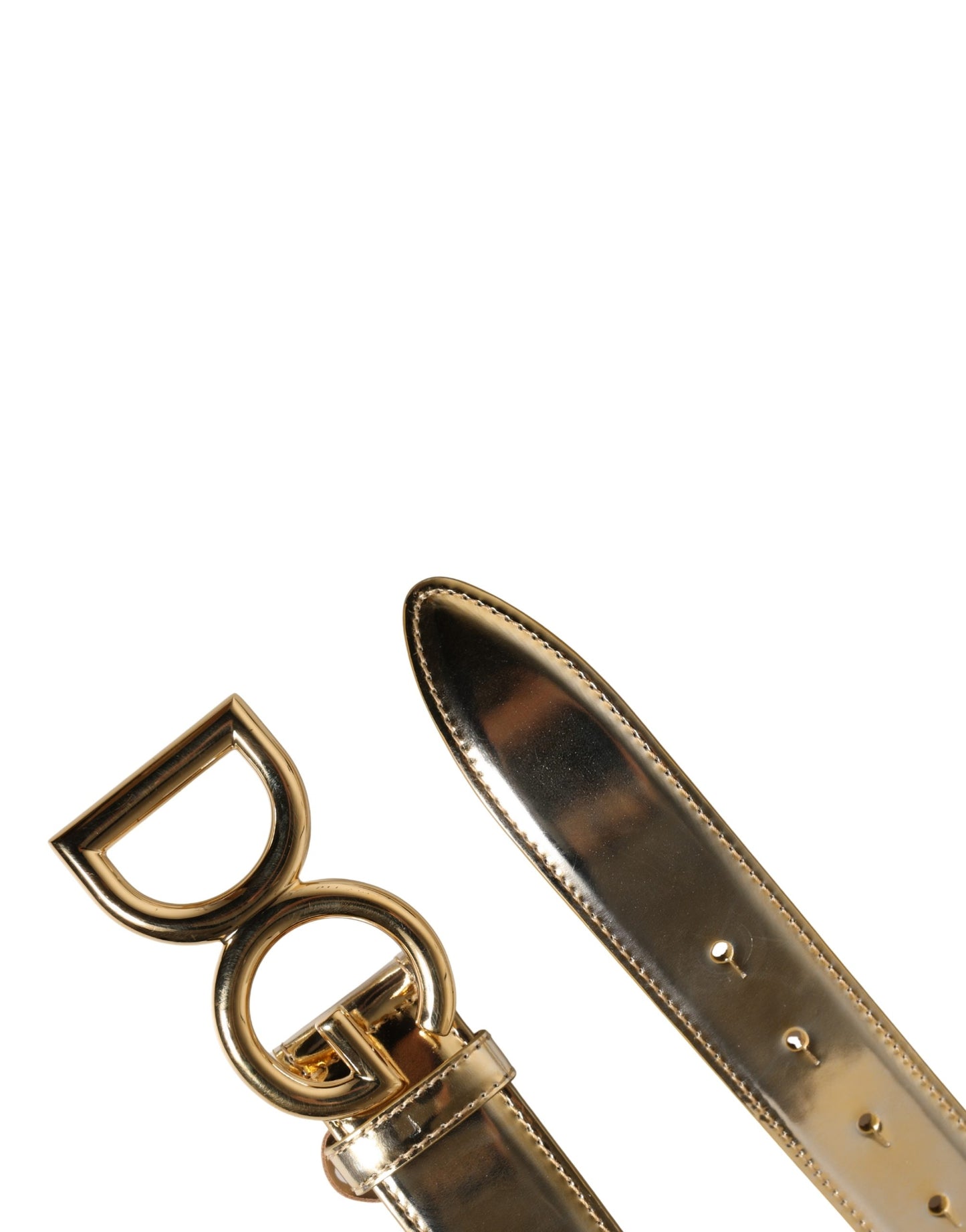 Dolce & Gabbana Gold Leather Crystals Logo Metal Buckle Belt