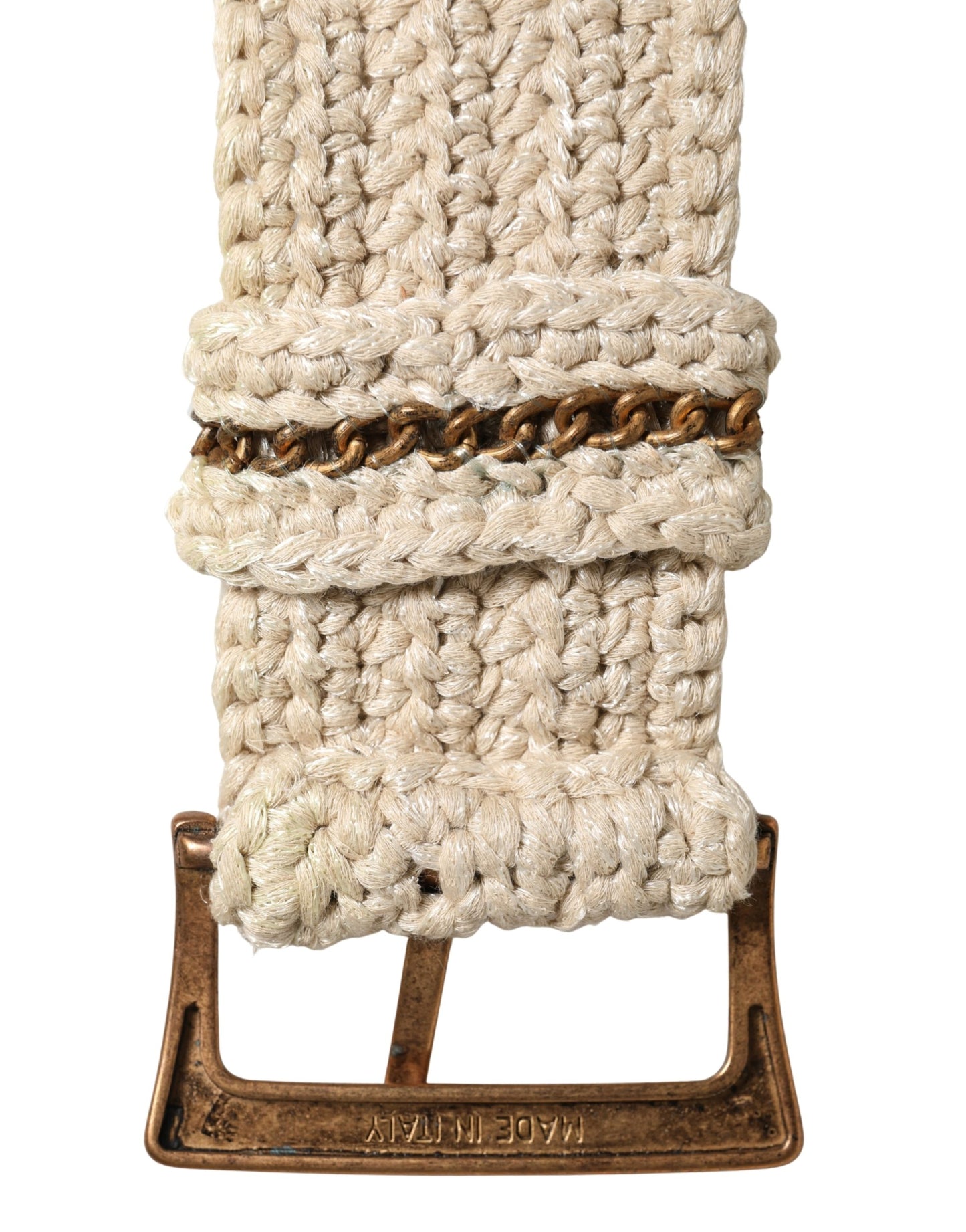 Ermanno Scervino Beige Woven Vintage Metal Buckle Waist Belt