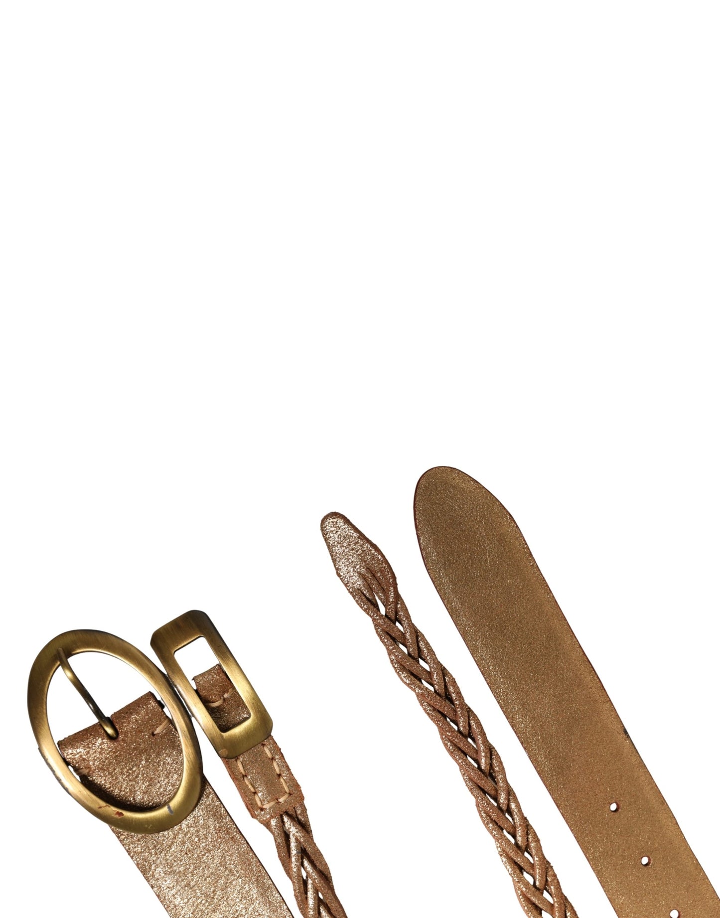 Ermanno Scervino Gold Leather Braided Metal Buckle Belt