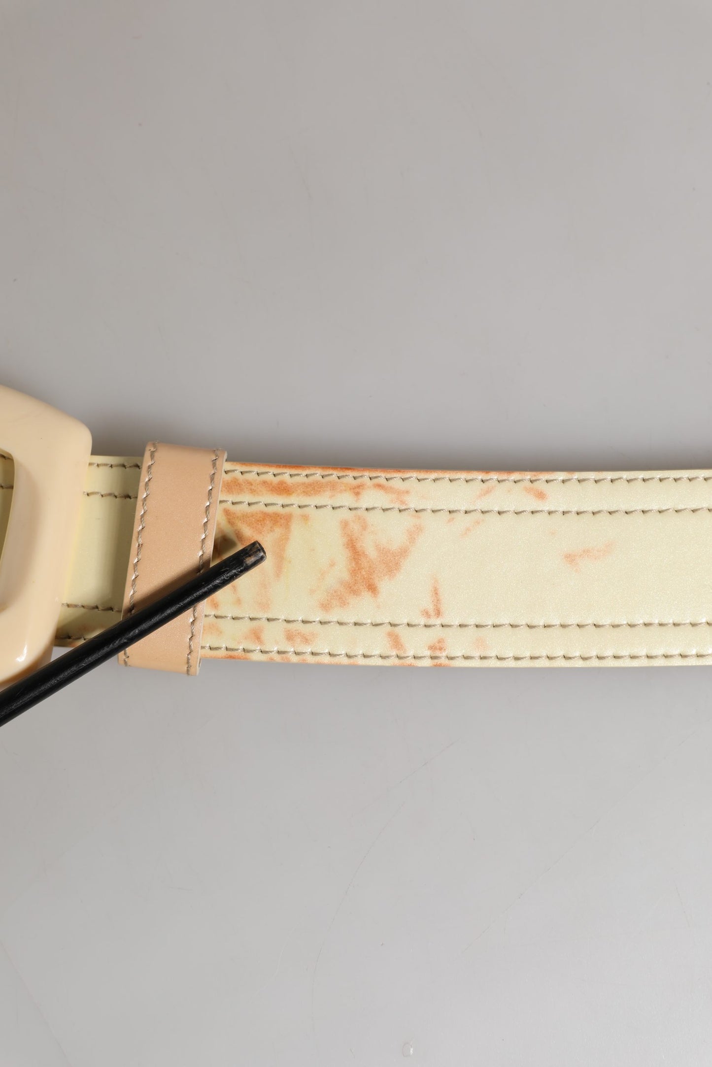 Prada Beige Leather Logo Wide Waist Women Square Buckle Belt