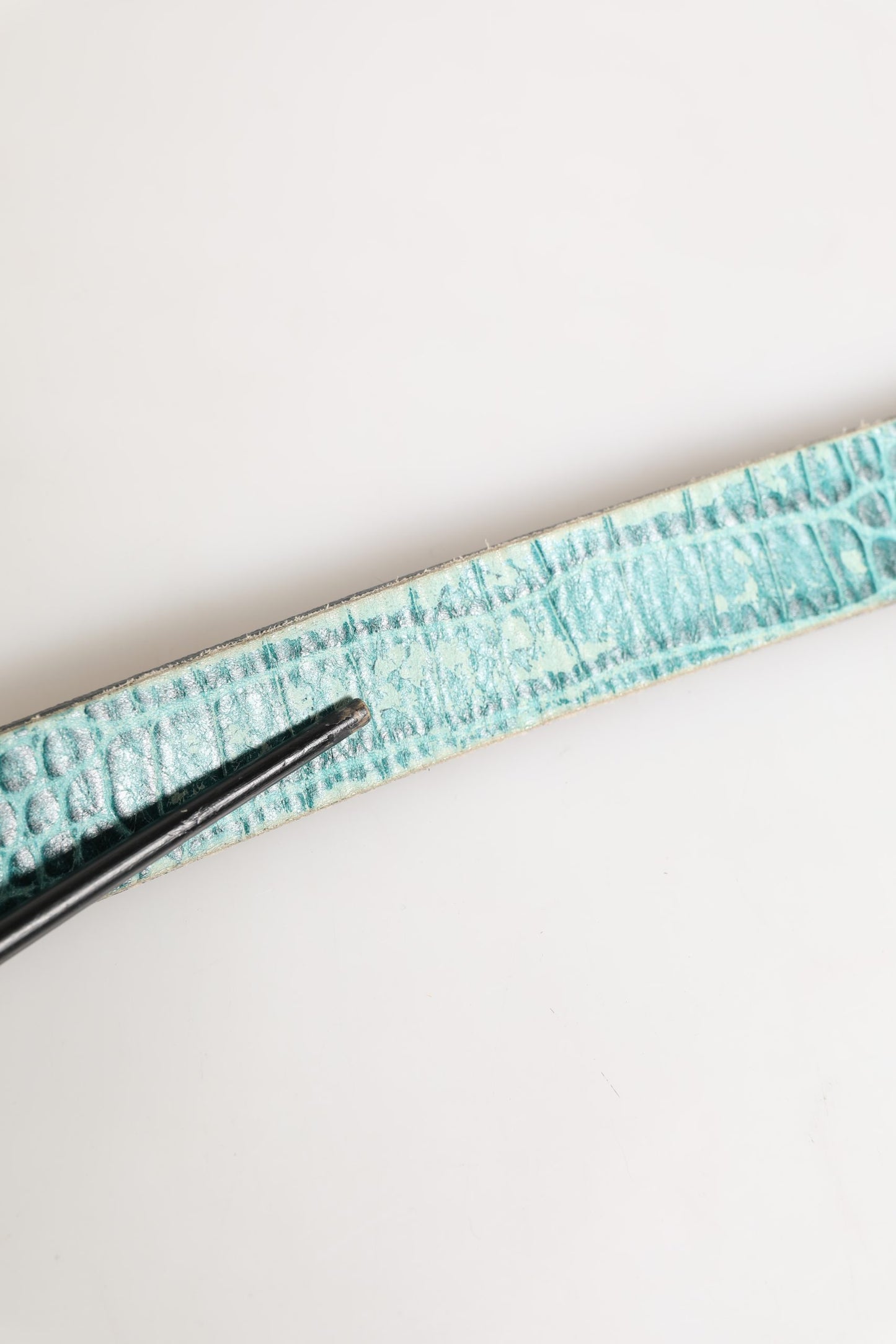 Scervino Street Women Green Leather Croco Print Studded Belt