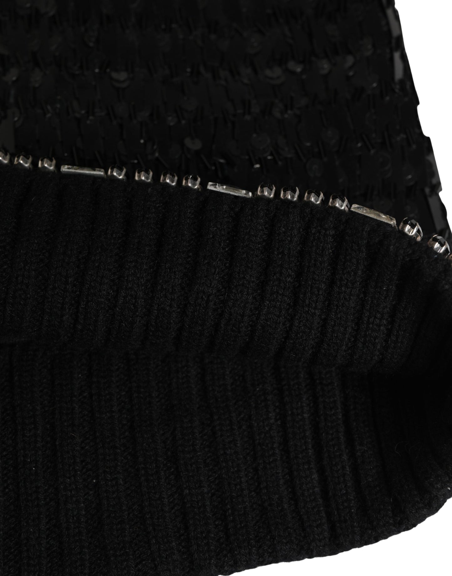 Dolce & Gabbana Black Wool Crystal Embellished Balaclava Hat