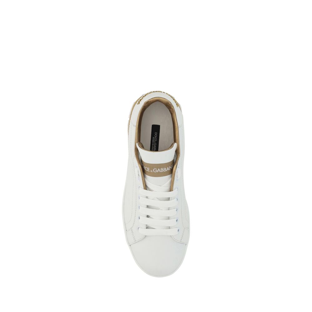 Dolce & Gabbana White Calf Leather Bos Taurus Low Top Sneakers