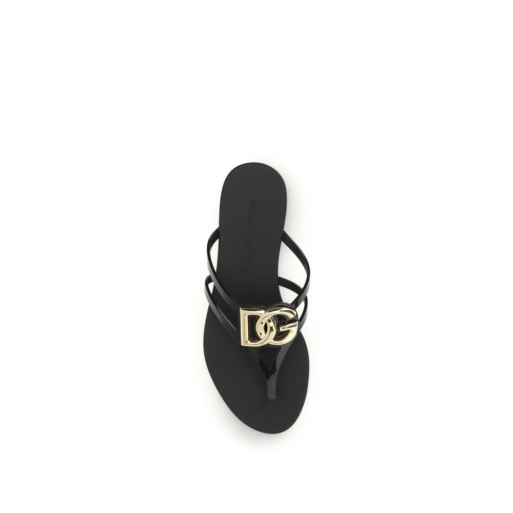Dolce & Gabbana Black Rubber Strap-On Sandals