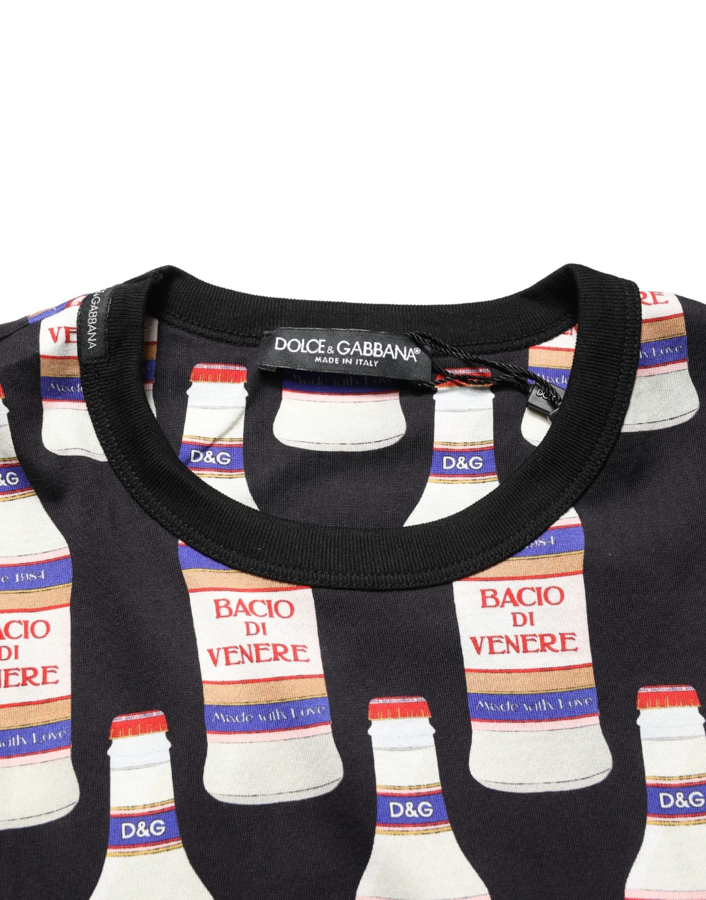 Dolce & Gabbana Black Bottle Print Cotton Crew Neck T-shirt