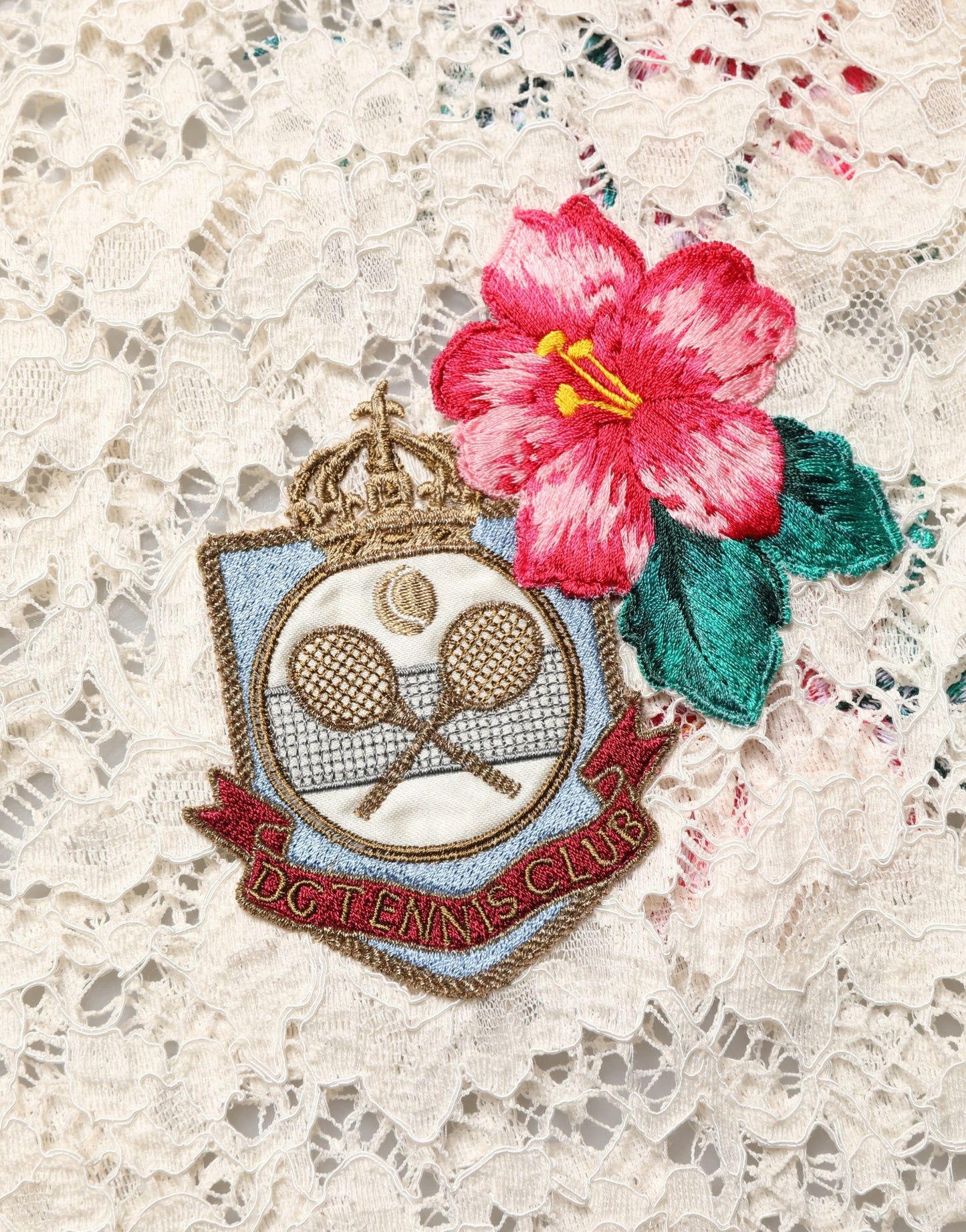 Dolce & Gabbana Beige Floral Tennis Club Lace Polo T-shirt