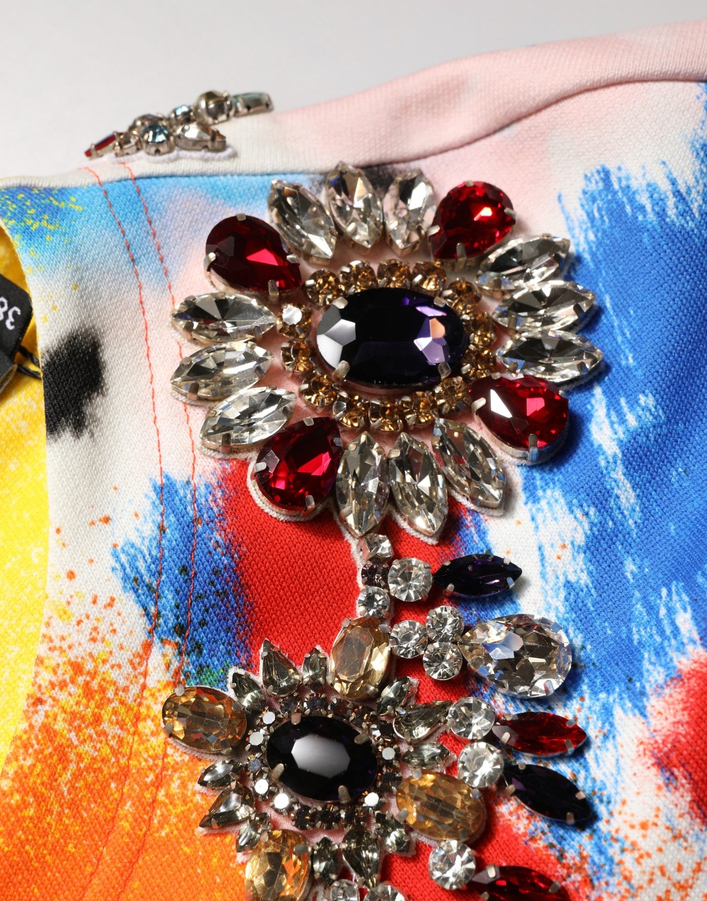 Dolce & Gabbana Multicolor Graffiti Crystals Crop Jersey Top