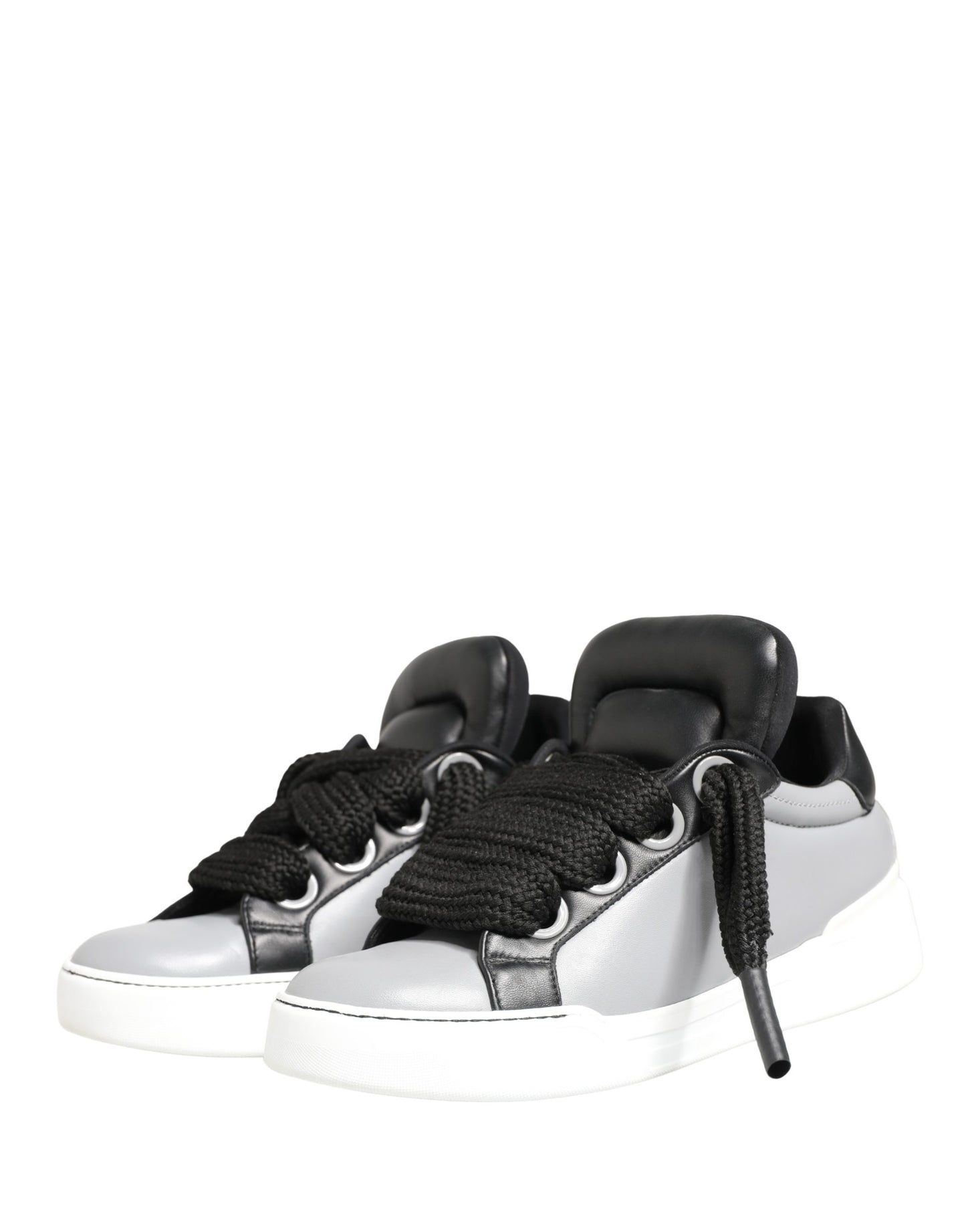 Dolce & Gabbana Gray Leather Low Top Lace Up Sneakers Shoes