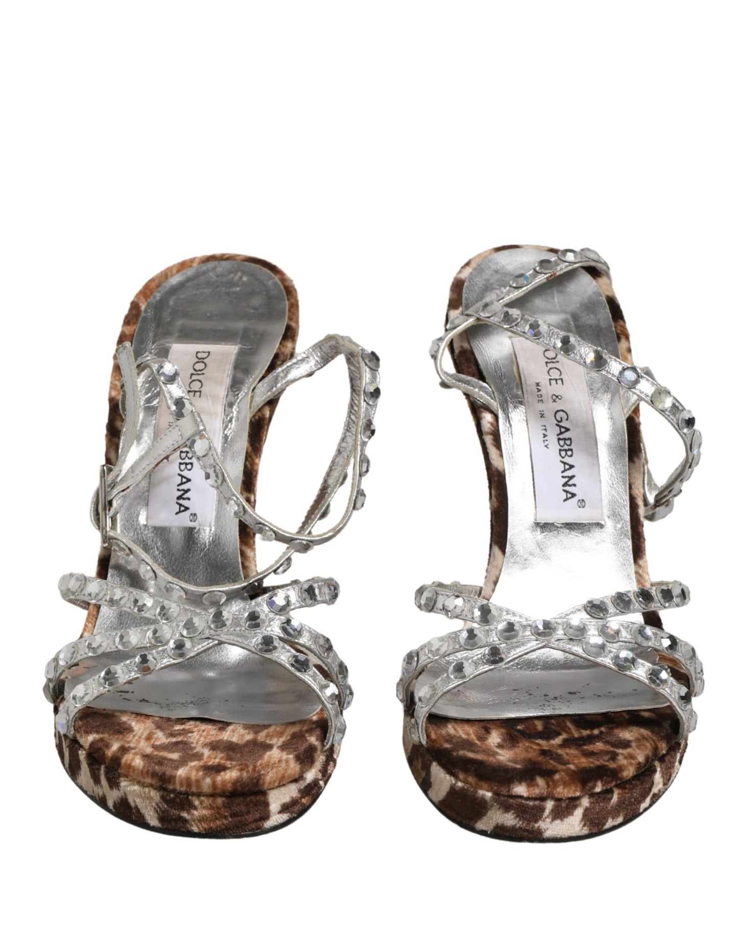 Dolce & Gabbana Brown Leopard Rhinestone StilettoSandals Shoes
