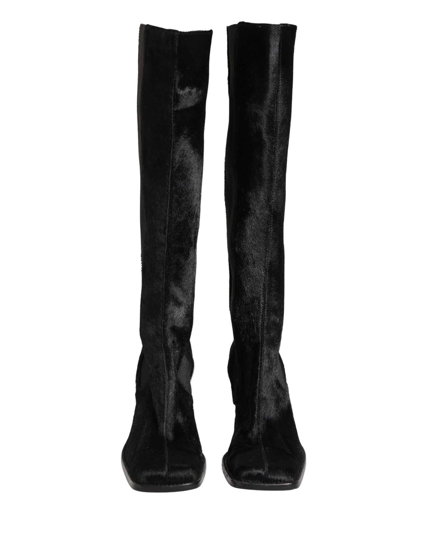 Dolce & Gabbana Black Suede Leather Knee High Boots Shoes