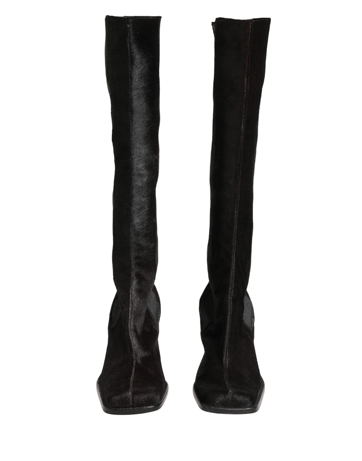 Dolce & Gabbana Black Suede Leather Knee High Boots Shoes