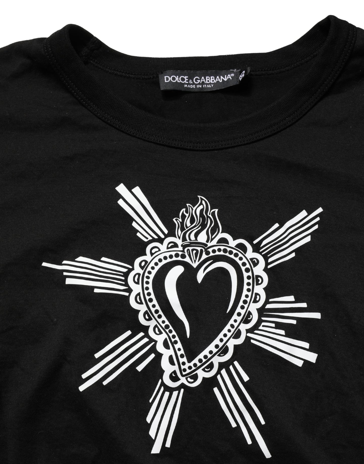 Dolce & Gabbana Black Cotton Sacred Heart Crew Neck T-shirt