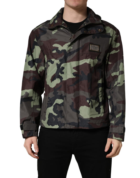 Dolce & Gabbana Multicolor Camouflage Hooded Bomber Jacket