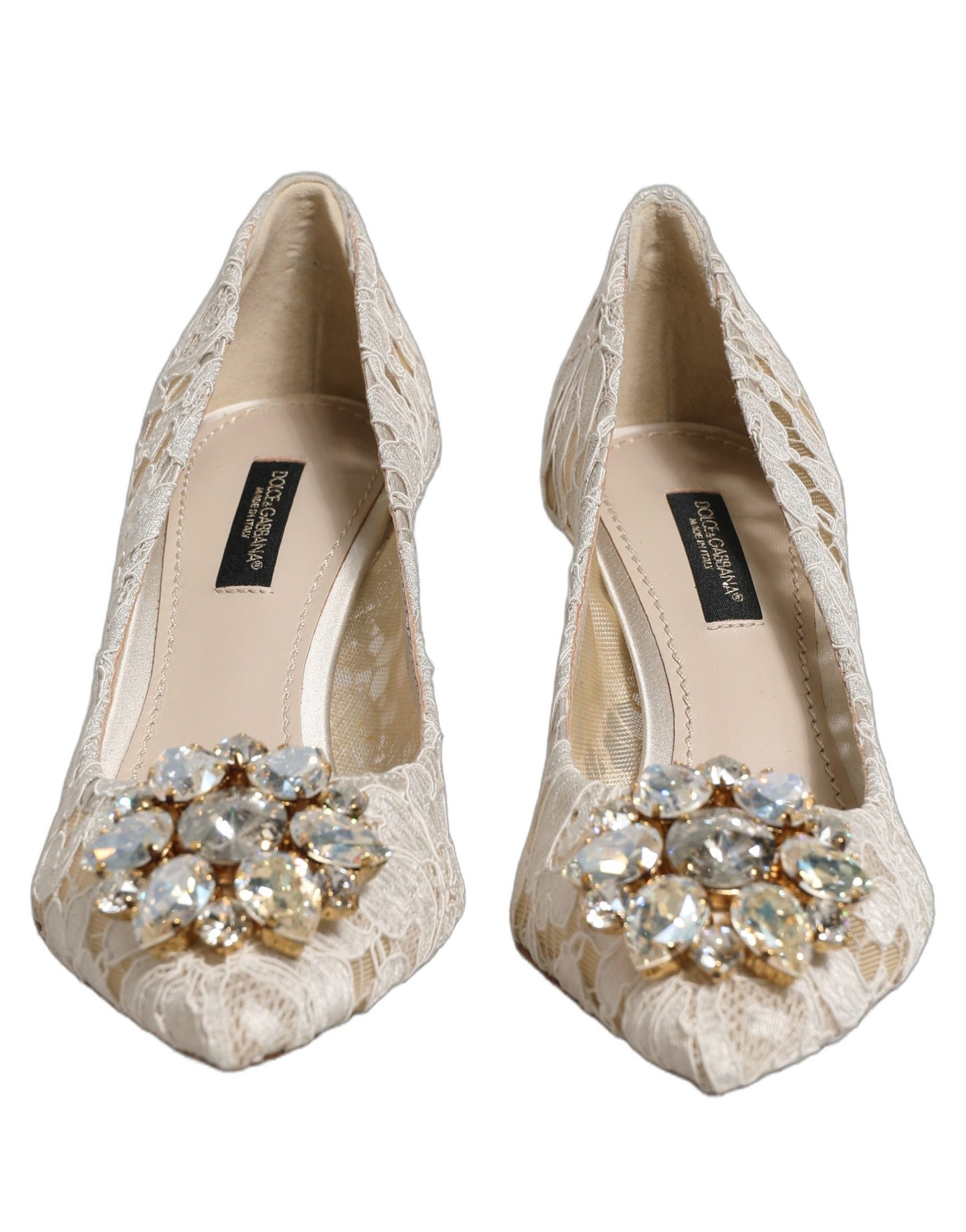 Dolce & Gabbana White Taormina Lace Crystal Pumps Shoes