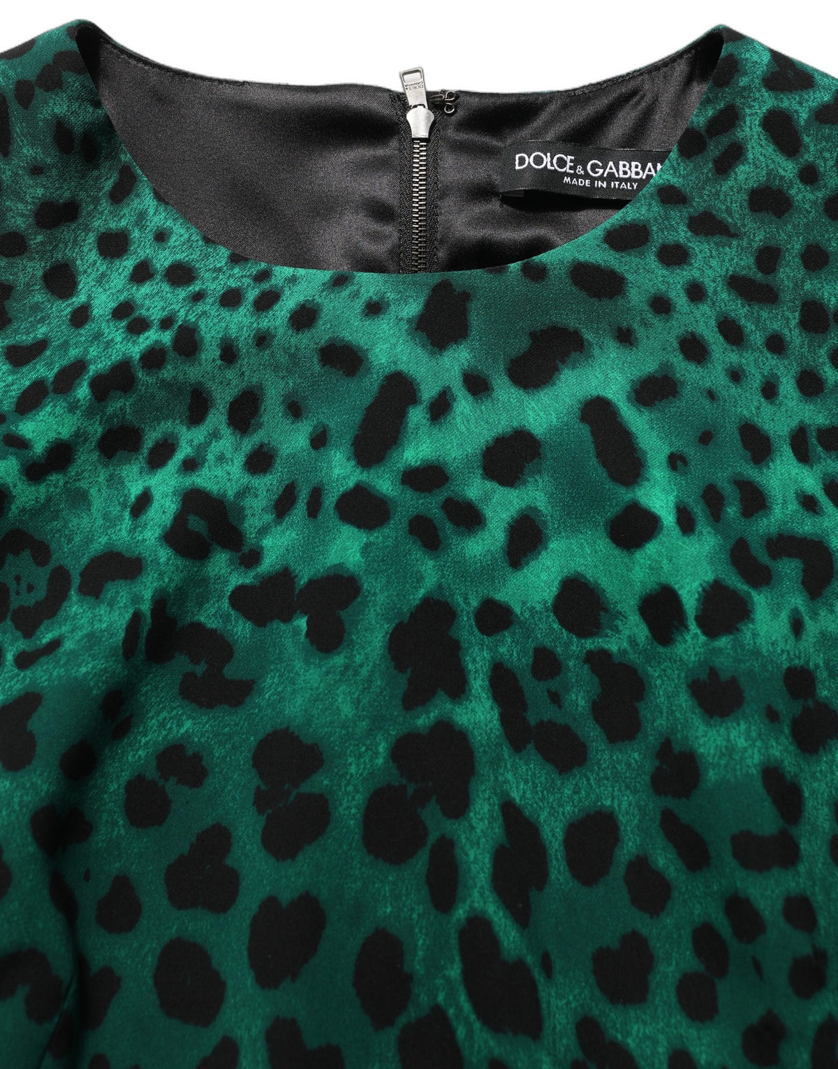 Dolce & Gabbana Green Leopard Print Silk Knee Length Dress