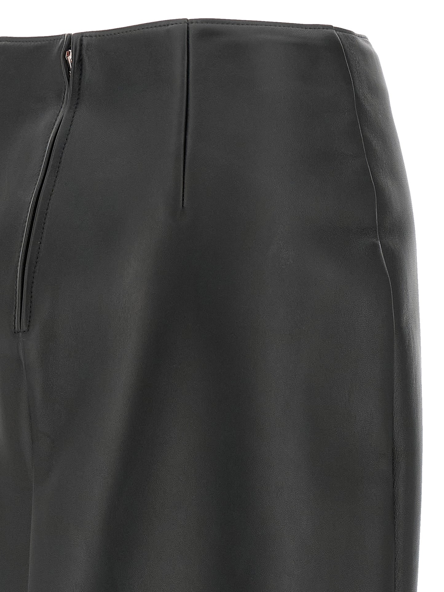 Fendi Black Lamb Leather Midi Skirt