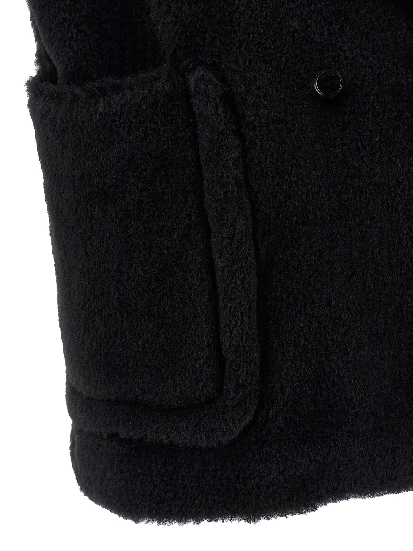 Max Mara Black Alpaca Leather Sleeveless Jacket