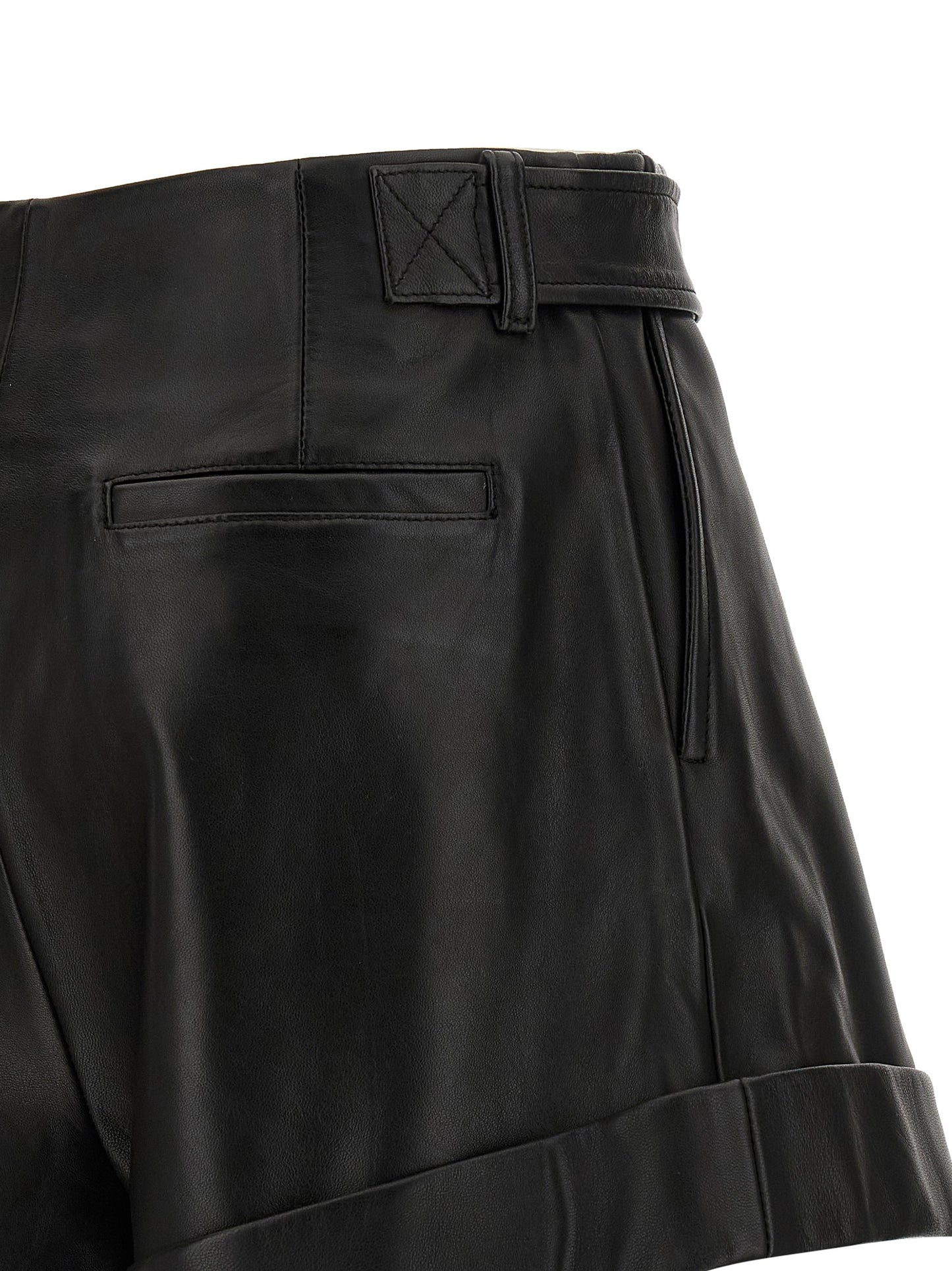 Sportmax Black Lamb Leather Bermuda Shorts