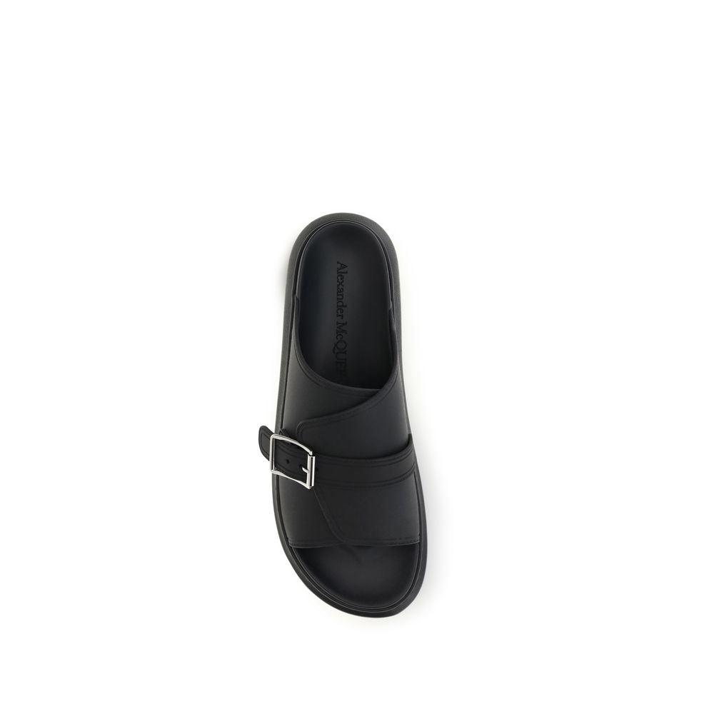 Alexander McQueen Black Calf Leather Bos Taurus Platform Sandals