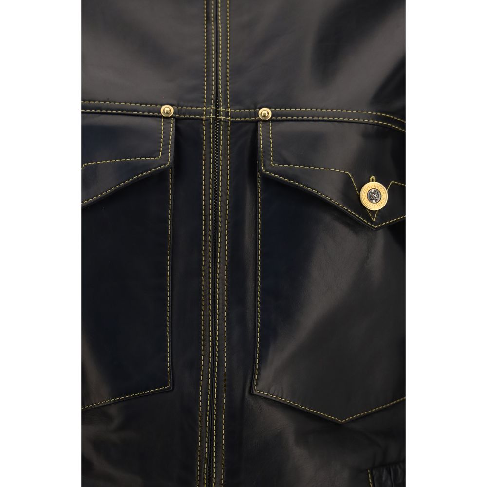 Versace Black Lamb Ovis Aries Full-Length Jacket