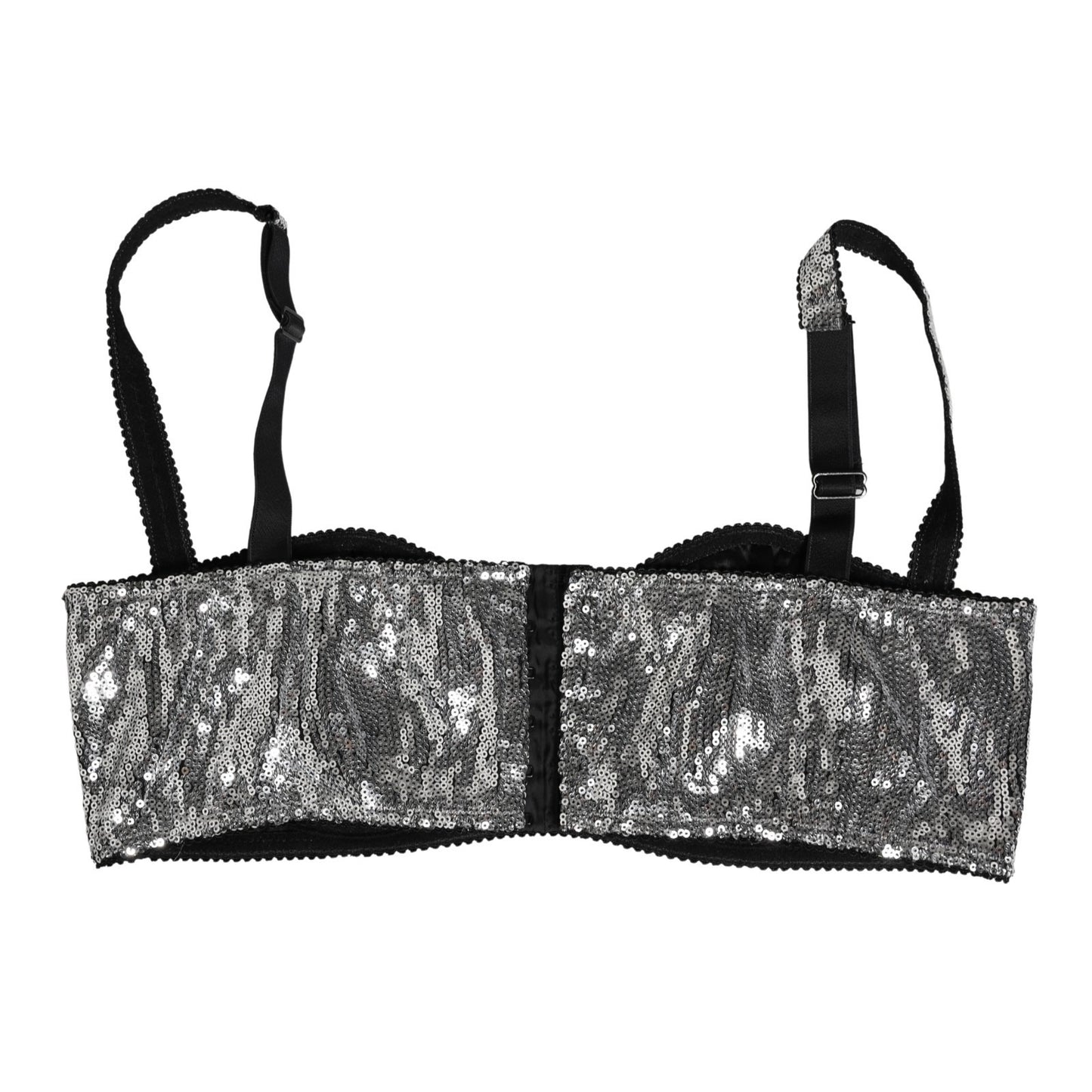 Dolce & Gabbana Silver Sequined Nyon Balconnet Bra Underwear