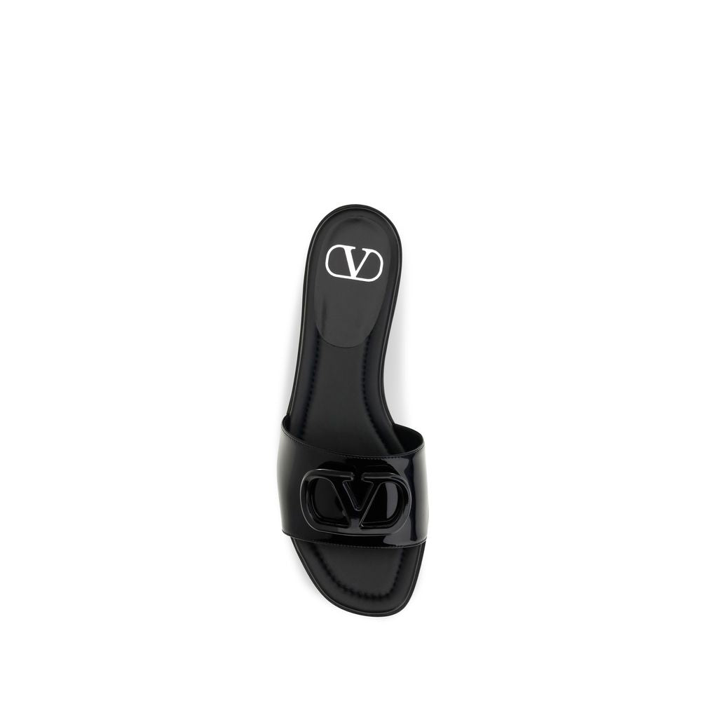Valentino Garavani Black Calf Leather Bos Taurus Flat Sandals