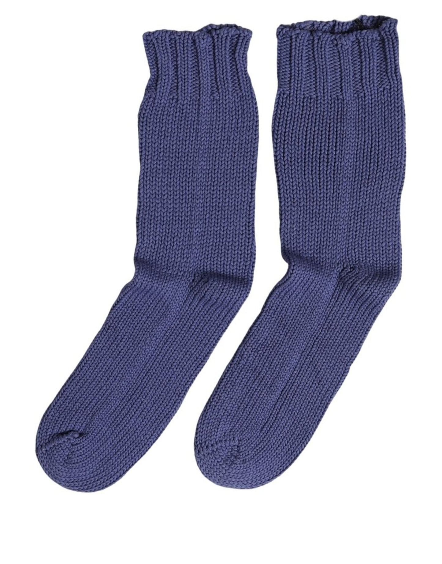 Dolce & Gabbana Men Navy Blue Cotton Ribbed Mid Calf Accessory Socks