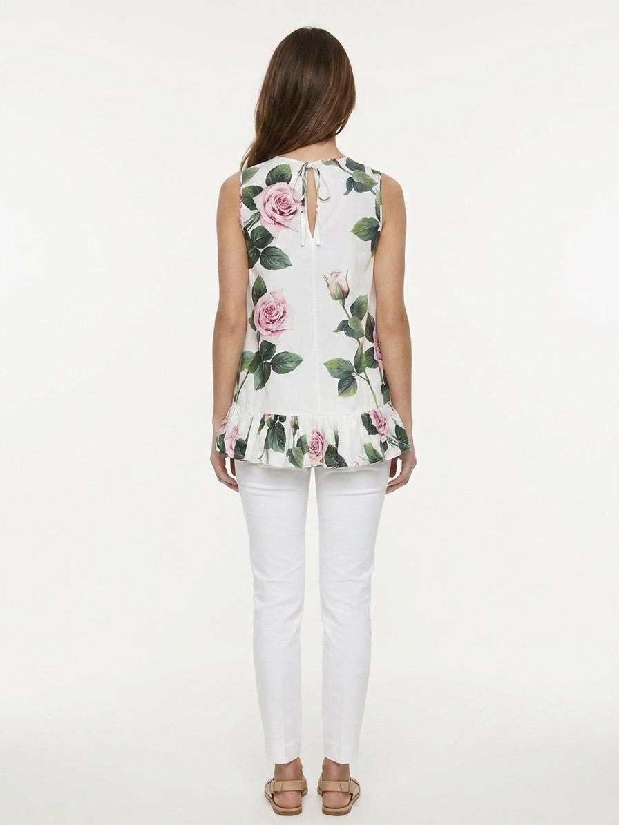 Dolce & Gabbana White Cotton Sleeveles T-Shirt