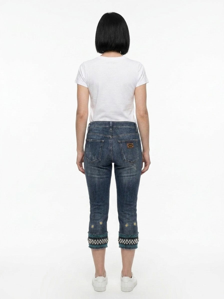 Dolce & Gabbana Blue Cotton Cropped Jeans