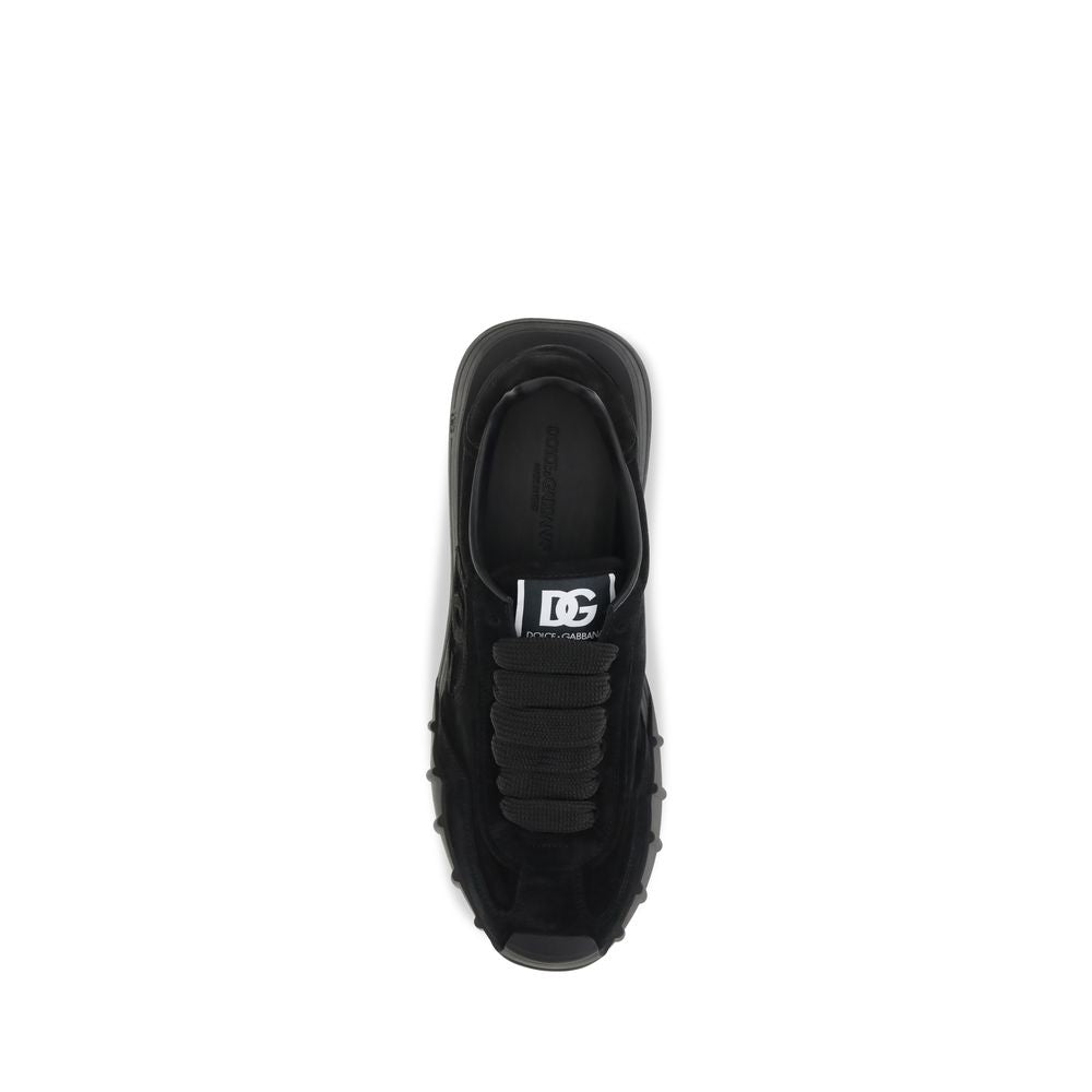 Dolce & Gabbana Black Calf Leather Bos Taurus Athletic Sneakers