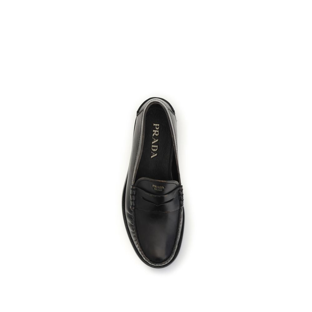 Prada Black Calf Leather Bos Taurus Slip-On Loafers
