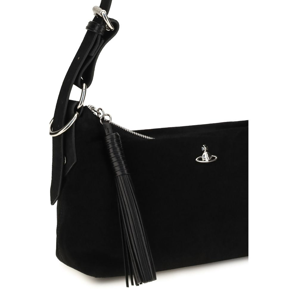 Vivienne Westwood Black Suede Leather Shoulder Bag