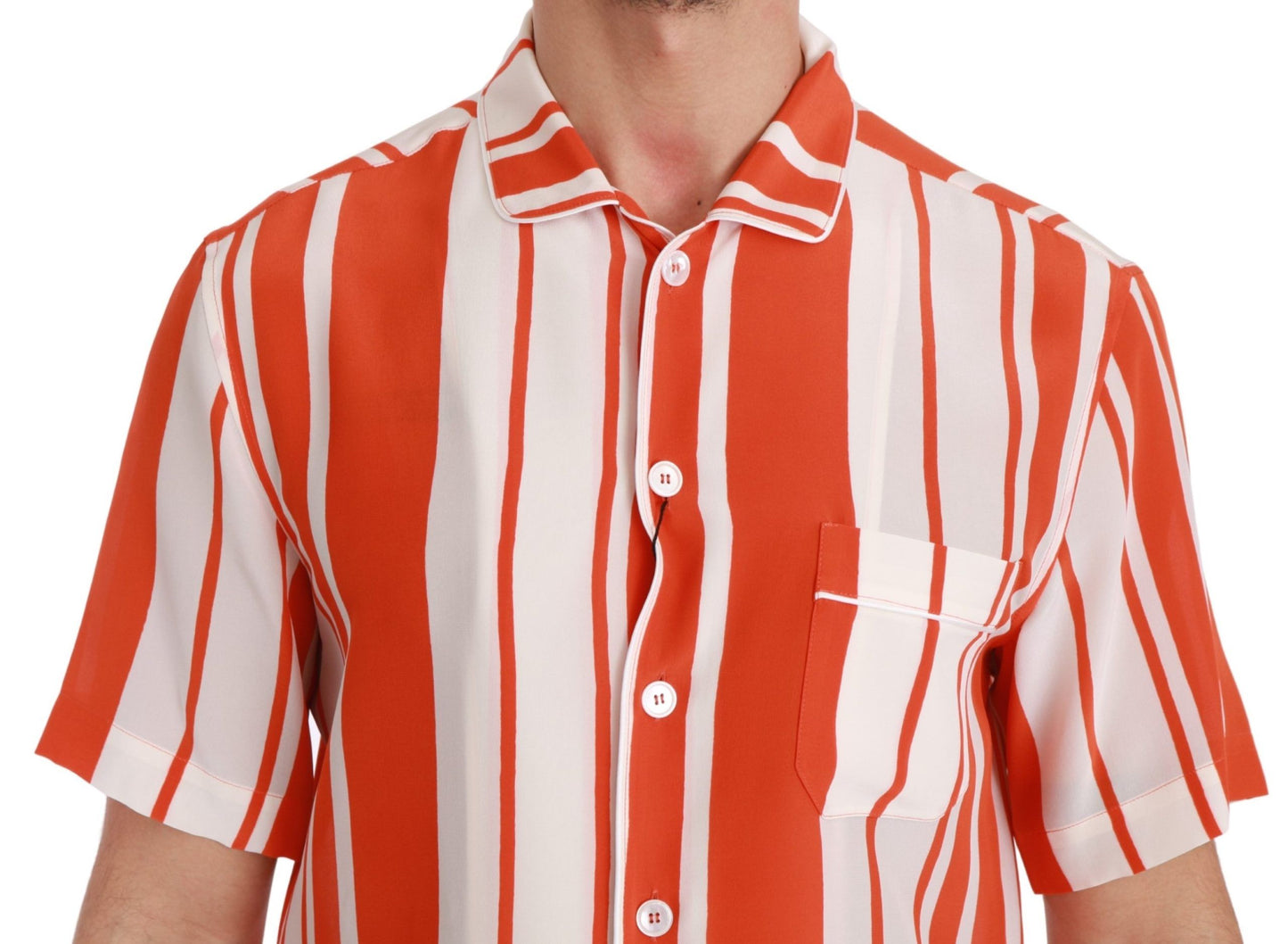 Dolce & Gabbana Elegant Striped Silk Shirt - valkoinen & oranssi