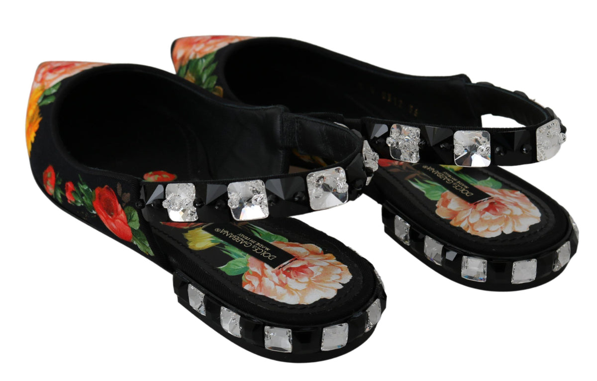 Dolce & Gabbana Elegant floral flats with crystal embellishment